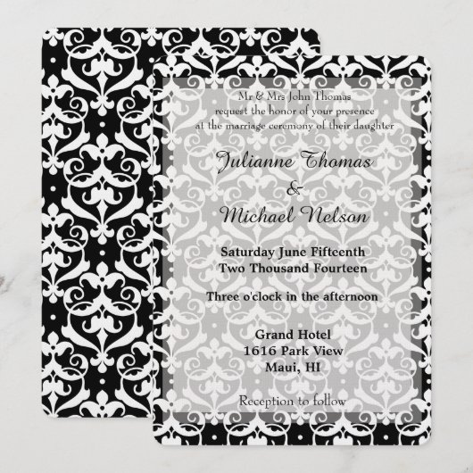 Chique Damask bruiloft Kaart (Voorkant / Achterkant)