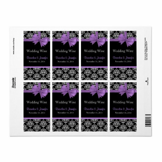 Chique Damask Bruiloft Mini Wijn Labels (Full Sheet)