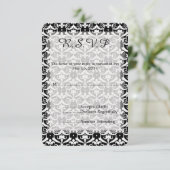 Chique Damask Bruiloft RSVP Kaartje (Staand voorkant)