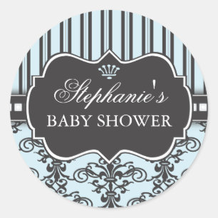 Chique Damask & Stripe Baby shower Favor Sticker