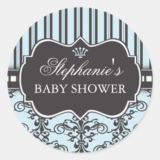Chique Damask & Stripe Baby shower Favor Sticker (Voorkant)
