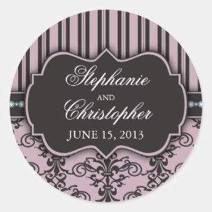 Chique Damask & Stripe Bruiloft Favor Sticker