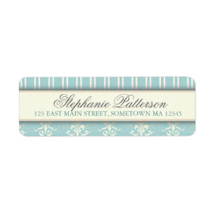 Chique Damask & Stripe Retouradreslabel   BLAUWGRO Etiket