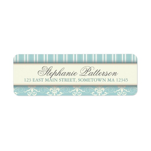 Chique Damask & Stripe Retouradreslabel | BLAUWGRO Etiket (Voorkant)