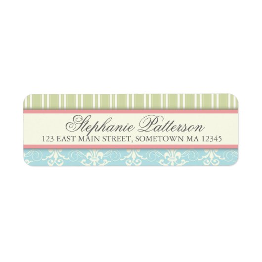 Chique Damask & Stripe Retouradreslabel Etiket (Voorkant)