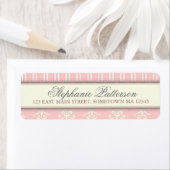 Chique Damask & Stripe Retouradreslabel | roze Etiket (Insitu)