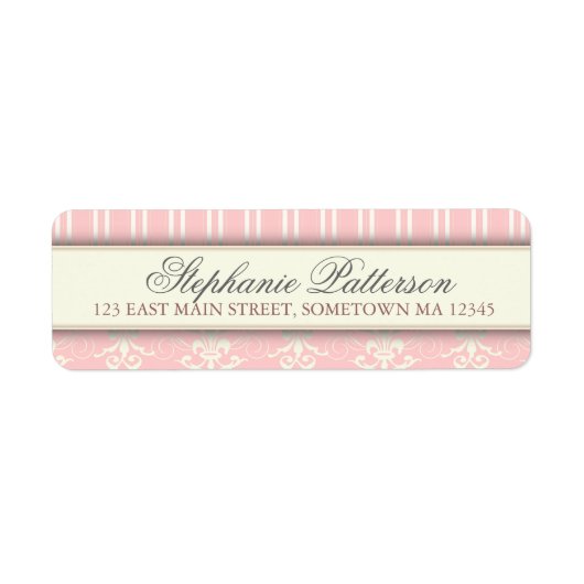 Chique Damask & Stripe Retouradreslabel | roze Etiket (Voorkant)