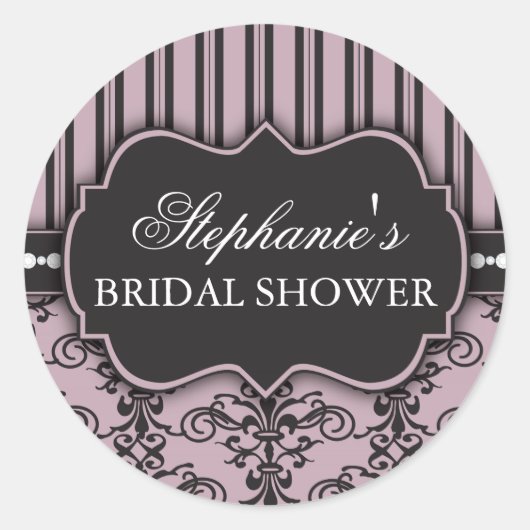 Chique Damask & Stripe Vrijgezellenfeest Favor Sti Ronde Sticker (Voorkant)