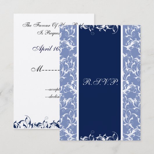 chique damast marine bruiloft RSVP Standaard 3,5 x (Voorkant / Achterkant)