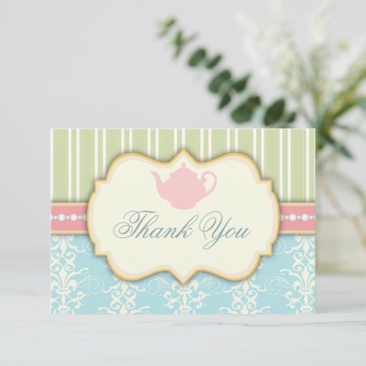 Chique Damast & Streep Bruiloft Thee Uitnodiging (Staand voorkant)