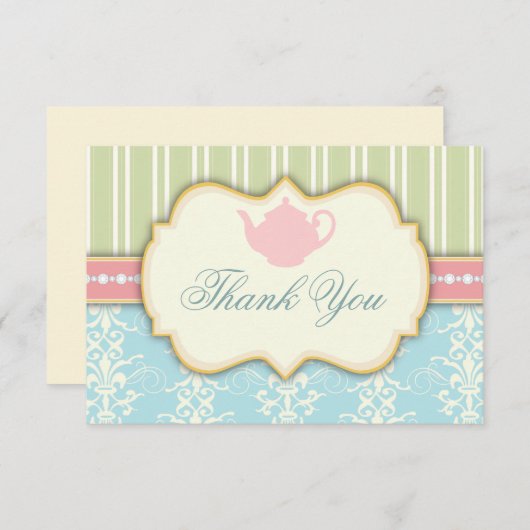 Chique Damast & Streep Bruiloft Thee Uitnodiging (Voorkant / Achterkant)