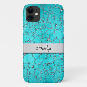 Chique Dames Monogram Turquoise Patroon Case-Mate iPhone Case