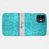 Chique Dames Monogram Turquoise Patroon Case-Mate iPhone Case (Achterkant (horizontaal))