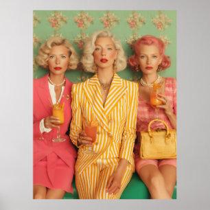 Chique Dames Retro Cocktail Moment Poster