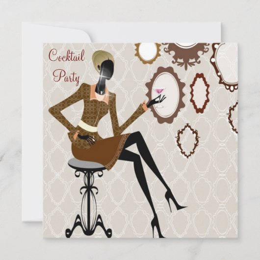 Chique Damesmode Winkels Damast Cocktailparty Kaart (Voorkant)
