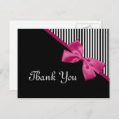 Chique dank u zwart-wit strepen roze lint briefkaart (Voorkant / Achterkant)
