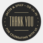 Chique Deco Typografie Bedankt Black & Gold Ronde Sticker (Voorkant)