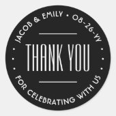 Chique Deco Typografie Bedankt Zwart & Wit Ronde Sticker (Voorkant)
