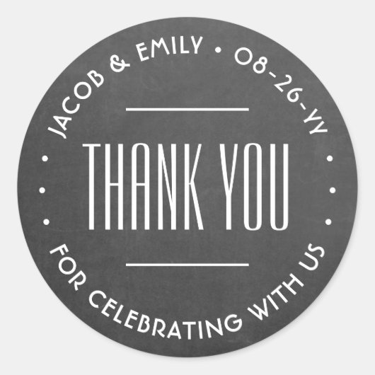 Chique deco typografie dank u faux krijtbord ronde sticker (Voorkant)