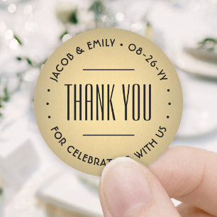Chique Deco Typografie Dank u Gold Faux Folie Ronde Sticker