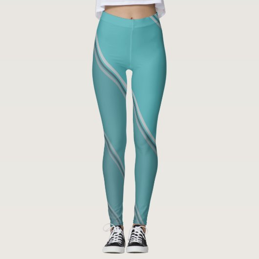 Chique Deep Space onder Eggshell Blue Banded Print Leggings (Voorkant)