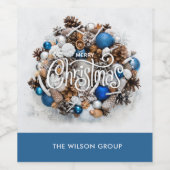 Chique dennengroen krans zakelijk kerstcadeau wijn etiket (Enkel label)