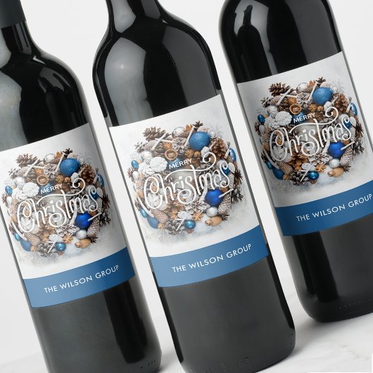 Chique dennengroen krans zakelijk kerstcadeau wijn etiket