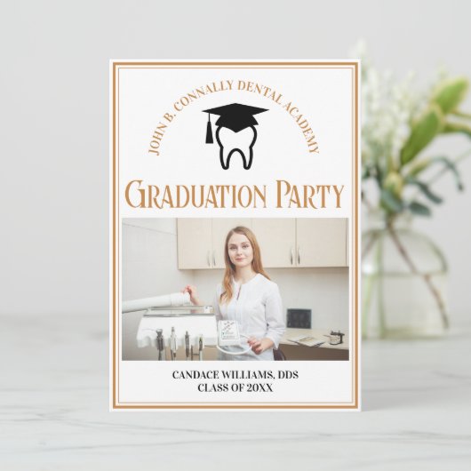 Chique Dental School Foto Custom Graduation Party Kaart (Staand voorkant)