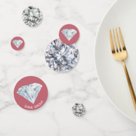 Chique diamanten edelstenen op roze gouden tafel confetti