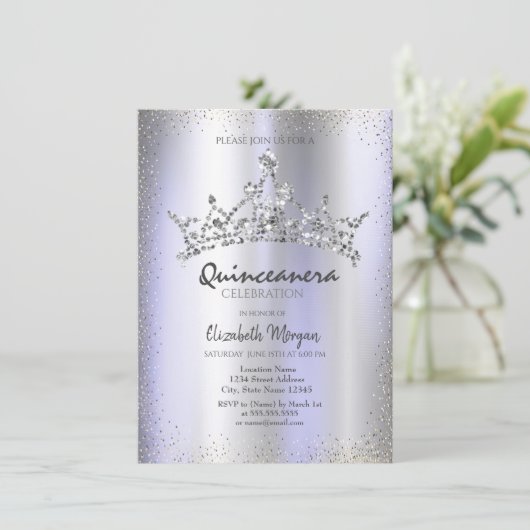 Chique diamanten Kroon Violet Metallic Quinceañera Kaart (Staand voorkant)