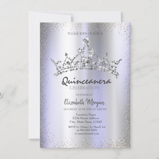 Chique diamanten Kroon Violet Metallic Quinceañera Kaart (Voorkant)