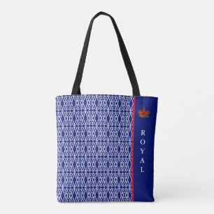 Chique diamantpatroon in blauw en wit tote bag