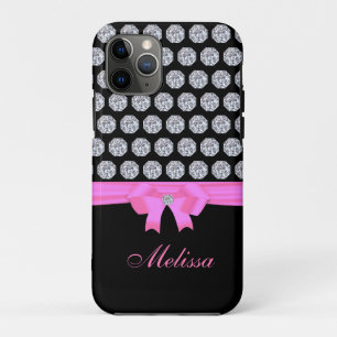 Chique diamantpatroon & naam kalligrafie op zwart Case-Mate iPhone case