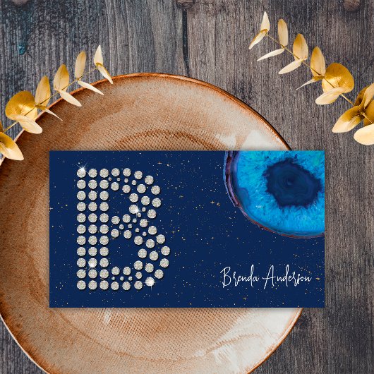 Chique Diamond Blue Agaat Initiaal B Letter Monogr Visitekaartje