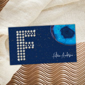 Chique Diamond Blue Agaat Initiaal F Letter Monogr Visitekaartje