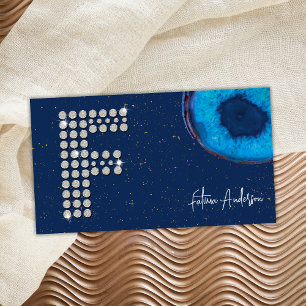 Chique Diamond Blue Agaat Initiaal F Letter Monogr Visitekaartje