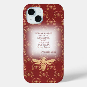 Chique Diep Rood Gouden Bij Krans Raster Geloof iPhone 15 Case
