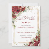 Chique diep rood merlot goud geometrisch Save the  Save The Date (Voorkant)