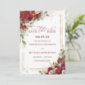 Chique diep rood merlot goud geometrisch Save the Save The Date (Staand voorkant)