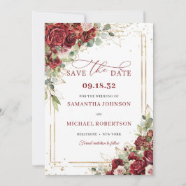 Chique diep rood merlot goud geometrisch Save the  Save The Date