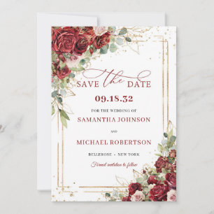 Chique diep rood merlot goud geometrisch Save the  Save The Date