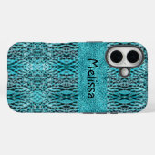 Chique dierenprint in blauw - veren en glitter Case-Mate iPhone case (Achterkant (horizontaal))