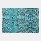 Chique dierenprint in blauw - veren en glitter theedoek (Horizontaal)