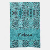 Chique dierenprint in blauw - veren en glitter theedoek (Verticaal)