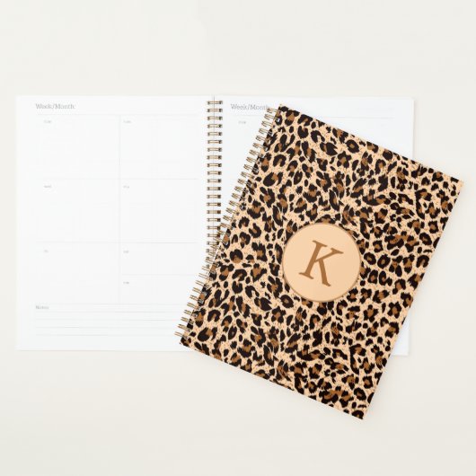 Chique dierlijke print bruin patroon monogram planner (Display)