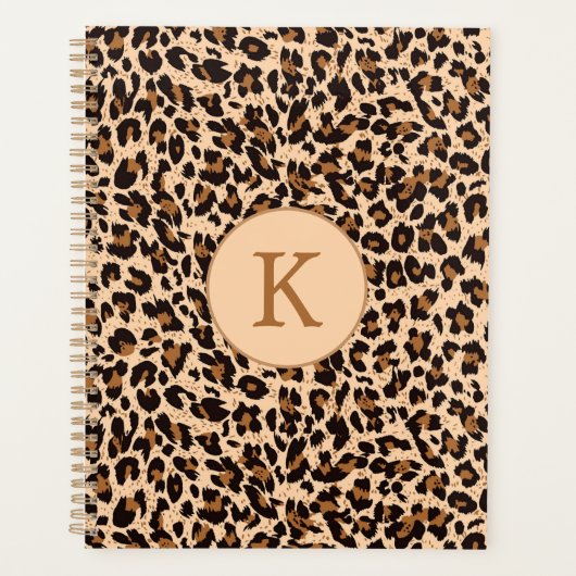 Chique dierlijke print bruin patroon monogram planner (Voorkant)