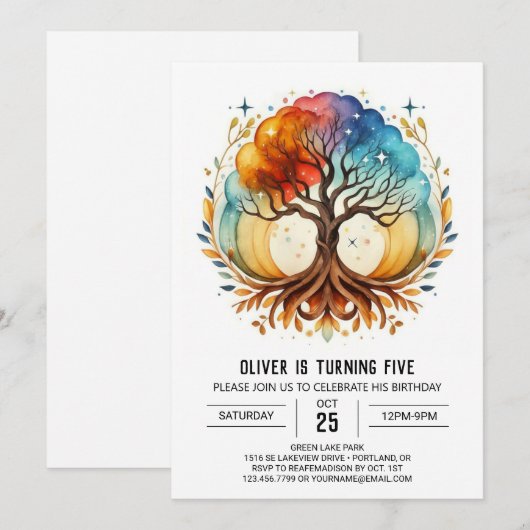 Chique digitale levensboom verjaardag kaart (Voorkant / Achterkant)