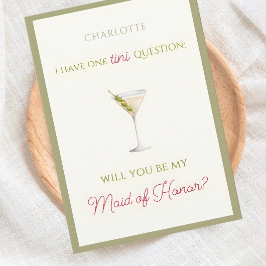 Chique Dirty Martini-Theme Maid of Honor Voorstel Kaart