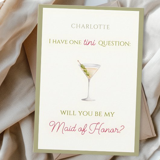 Chique Dirty Martini-Theme Maid of Honor Voorstel Kaart