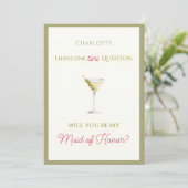 Chique Dirty Martini-Theme Maid of Honor Voorstel Kaart (Staand voorkant)